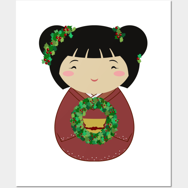 Kokeshi Christmas Wreath Wall Art by Thedustyphoenix